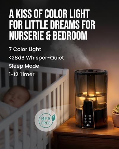 YOKEKON Humidifiers for Bedroom,1.06Gal(4L) Dishwasher Safe Design,Easy to Clean,Stay Clean Material,Top Fill,Night Light,Aroma Diffuser,Humidity,Timer,Sleep Mode,3 Level Mist,360° Nozzle,Home,Black - Image 6