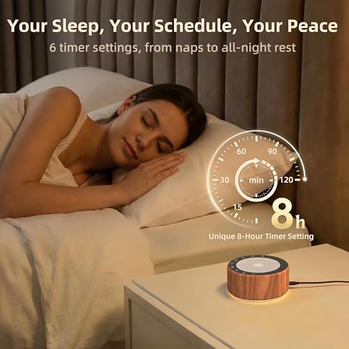 Kipcush White Noise Machine for Baby & Adults, 30 Soothing Sounds, Soft Non-Glare Nursery Lamp, 8 Color Night Lights, Memory Function (Angel V5 Wooden, Standard) - Image 3