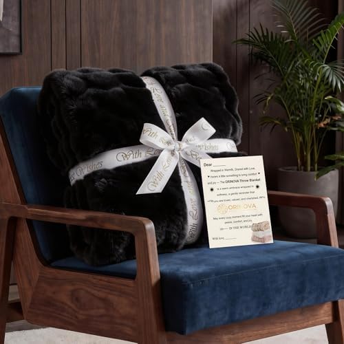 ORINOVA Black Fluffy Thick Fur Throw Blanket 50x60 for Bed Couch Office Chair Bunny Soft Blanket for Adults Gift Home Living Room Decorative Decor 860 GSM - Image 4