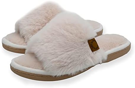 Onmygogo Indoor Slippers for Women Open Toe with Memory Foam, Soft Faux Fur Nonslip House Slippers by Onmygogo