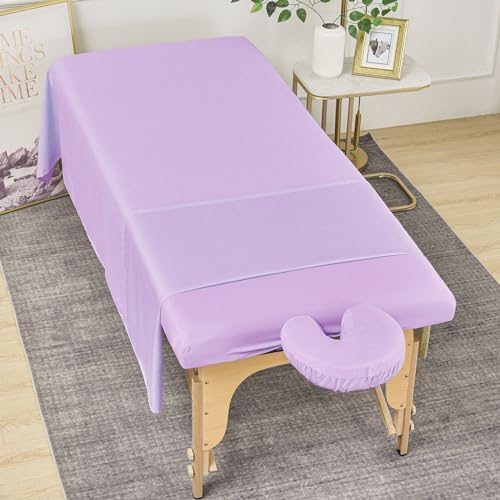 MRJ Microfiber Massage Sheet Set of 3 Pcs,for Massage Tables,Includes Massage Table Cover, Massage Fitted Sheet,and Massage Face Rest Cover,Lavender - Image 7