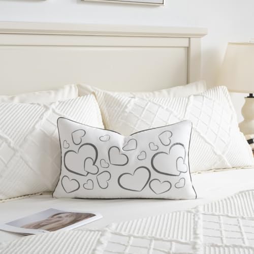 Sanmetex Embroidery Loving Heart Lumbar Pillow Covers, Soft Decorative Throw Pillow Case 12x20 Inches for Bed Bedroom Living Room and Home Décor Grey - Image 7