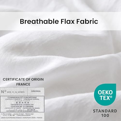 Simple&Opulence 100% Linen Duvet Cover Set with Crossed Embroidery Washed - 3 Pieces (1 Duvet Cover with 2 Pillow Shams) Soft Breathable Farmhouse - White, King Size - Image 2