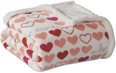 Elegant Comfort Luxury Valentine’s Day Sherpa Throw Blanket Ultra-Soft Cozy Velvet Pink Hearts Fleece Throw-Micromink Sherpa for Her, Wife, Girlfriend, Sherpa Reversible Blanket- Isabella by ELEGANTCOMFORT
