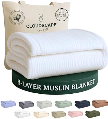 CLOUDSCAPE 8 Layer Muslin Blankets for Adults, King Size 92"x108" - White by CloudScapeLinen