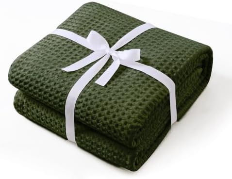 100% Egyptian Cotton Waffle Weave Throw Blanket for Bed Couch Sofa Home Decor, Soft Lightweight Bed & Couch Blanket for All Seasons (Olive Green - Throw Size - 50 * 60") by ZaizaiHome