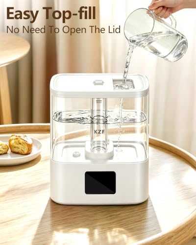 KZF 4L Top Fill Humidifiers for Bedroom & 40H Runtime - Cool Mist Humidifier, 3 Mist Levels, 8H Timer, Essential Oil Tray, Humidity Display, Quiet for Baby, Plants, Large Room (White, 4, Liters) - Image 2