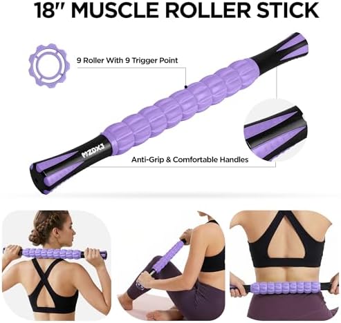 Muscle Roller & Massage Roller Stick for Athletes - Lymphatic Drainage Support, Relieves Muscle Soreness, Cramping & Tightness - Targets Legs, Arms, Back & Calves （Purple Wheel） - Image 2