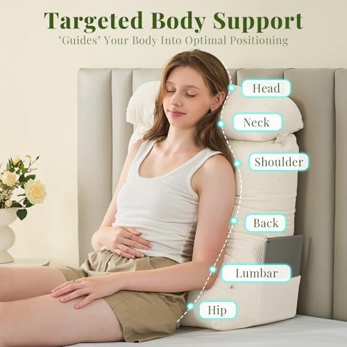 Sasttie Wedge Pillow Set, 2PCS Reading Pillow for Sitting, Bed Wedge Pillow Headborad for Sleeping, After Surgery, Acid Reflux, Leg and Back Support, with Neck Cushion, 23"x11.5"x30", Beige - Image 3
