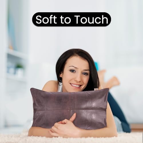 LL LEATHER LOVERS 100% Lambskin Leather Pillow Cover - Sofa Cushion Case - Decorative Throw Covers for Living Room & Bedroom, Dark Brown Pack of 2-22X30 Inch - Image 3