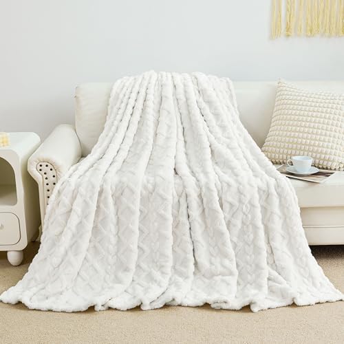 Aganear Fleece Throw Blanket for Couch Sofar 50"x60" White - Image 3