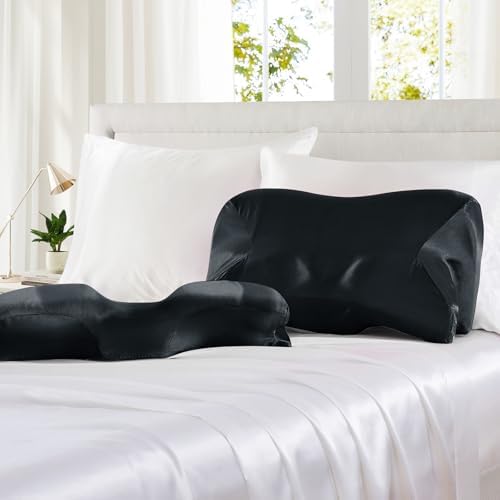 P Pothuiny Black Satin Cervical Pillow Case Cover 2-Pack with Zipper - Image 2