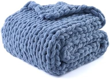 YnM Chunky Throw Blanket, Medium-Weight, Hand Knitted with Chenille Yarn, Skin Friendly, Ventilated and Breathable, Machine Washable, Home Décor Piece for Couch Sofa and Bed (Chambray Blue 50x60 Inch) by YNM