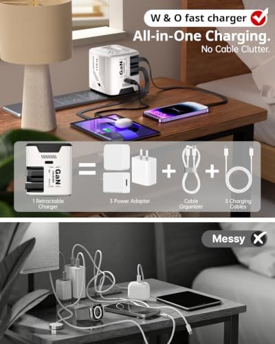 W & O 60W Fast Charger Wall Plug, Built-in Retractable USB-C & L Cables - Image 5