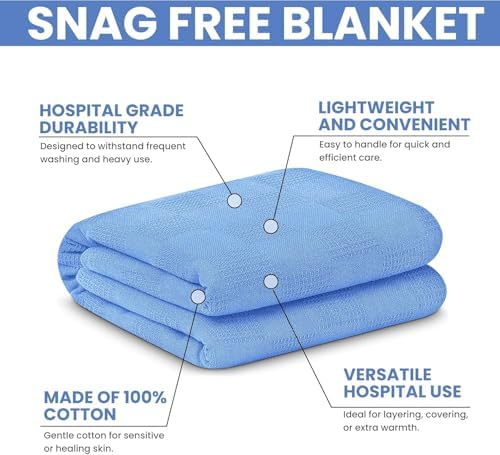 Linteum Textile Supply Blue - Snag Free Hospital Thermal Blanket 66x90 Inch 100% Cotton, Soft and Cozy, Breathable, All Season Twin Hospital Blanket (12-Pack) - Image 3
