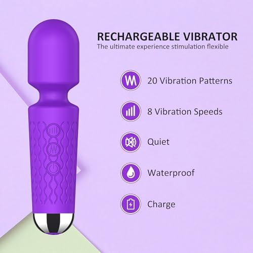 Handheld Cordless Mini Massager, Powerful Quiet with Waterproof, 20 Modes & 8 Speeds Vibration Wand for Back Neck Shoulders, Muscle Soreness Relief & Recovery (Purple) - Image 3