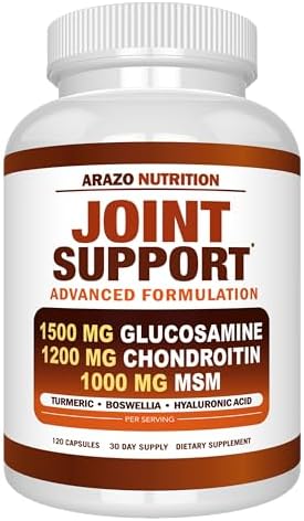 Arazo Nutrition Glucosamine Chondroitin Turmeric Msm Boswellia - Joint Support Supplement for Relief for Bones, Back, Knees, Hands (120 Capsules) by ArazoNutrition