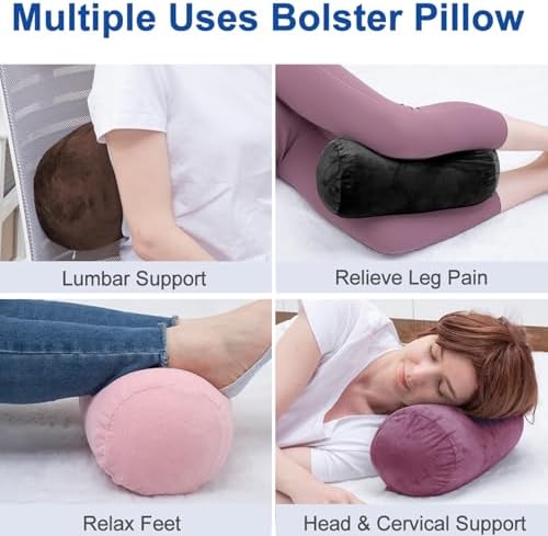 1 MIDDLE ONE Bolster Pillow with Removable Velvet Cover, Round Cylinder Neck Roll Pillow for Head, Back, Leg Support, Decorative Bed and Couch Pillow 16 x 6 Inches (Purple) - Image 4