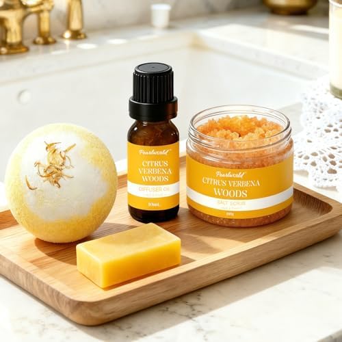 Birthday Gifts for Women, 7pcs Bubble Bath Gift Box with Beautiful Aroma Diffusing Stone & Diffuser Oil, Citrus Verbena Scented - Image 2