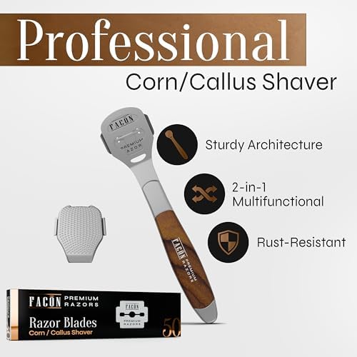Facón Professional Callus Shaver Remover with 50 Blades, Pedicure Razor for Feet & Hands, Foot Razor for Callus Removal, Callus Blade Remover, Corn Shaver, Surgical Grade Premium Stainless Steel Tool - Image 2