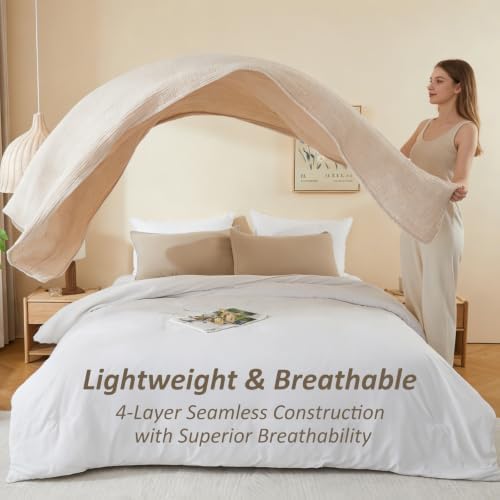 EMME Cotton Muslin Twin XL Blanket Breathable Gauze Soft Lightweight Blankets Adults Gifts for Women (Heather Beige, 66"x90") - Image 6