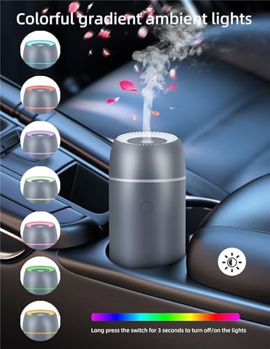 Portable Mini Ultrasonic Essential Oil Diffuser - 100ml USB Aromatherapy Humidifier with 7-Color LED Lights, Upgraded Aluminum Alloy Shell for Home, Office, Bedroom, Car & Small Spaces (Grey) - Image 5