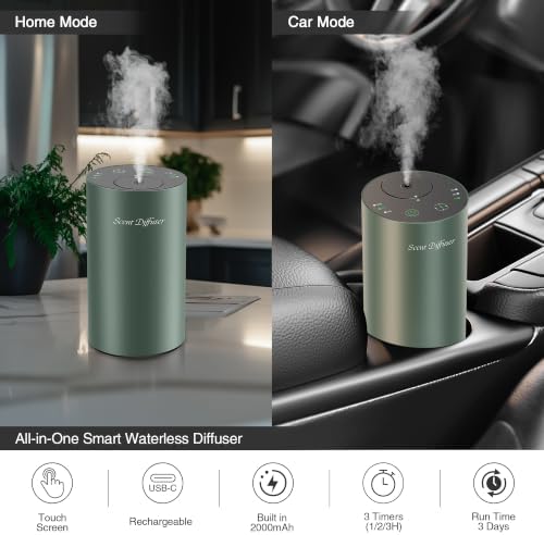 Waterless Essential Oil Diffuser Starter Kit - No Water Needed, Battery Operated Mini Scent Air Machine, Included 3x20ML Essential Oils, Portable Aromatherapy Diffuser for Home & Car & Office, Green - Image 4