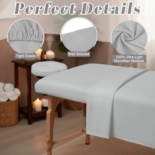 Oudain 4 Sets 3 Piece Soft Microfiber Massage Table Sheets Set Bulk Includes Massage Flat Sheet and Fitted Sheet and Face Rest Cover(Light Gray) - Image 3