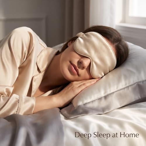 [1 Pack] QSYW Sleep Masks, Satin Eye Mask for Sleeping - Silky Eye Masks Bulk with Storage Bag & Elastic Strap,Beige - Image 3