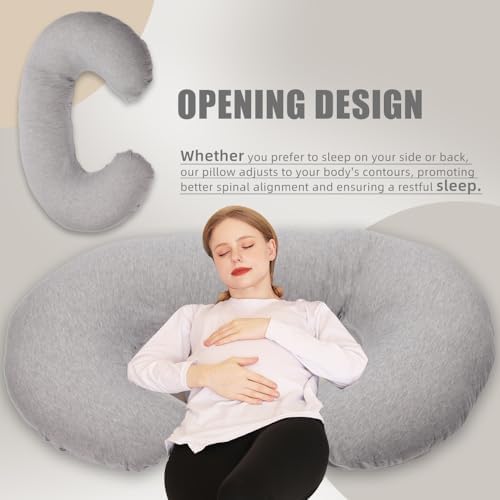 Chilling Home Pregnancy Pillow, C Shaped Full Body Pillow Maternity Pillow for Women 55 inch, Pregnancy Pillows for Sleeping Pregnant Must Have with Jersey Removable Cover,Grey - Image 4