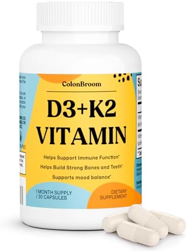 ColonBroom Vitamin D3 K2 for Immune, Bone & Mood Support, 30 Capsules by ColonBroom