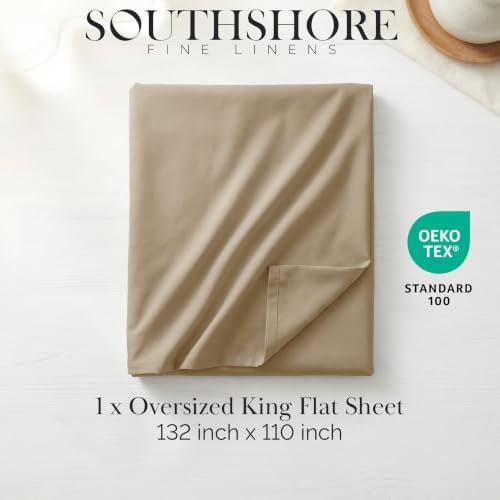 XL Oversized King Flat Sheet Only 132x110 California King Flat Sheet Taupe - Image 2