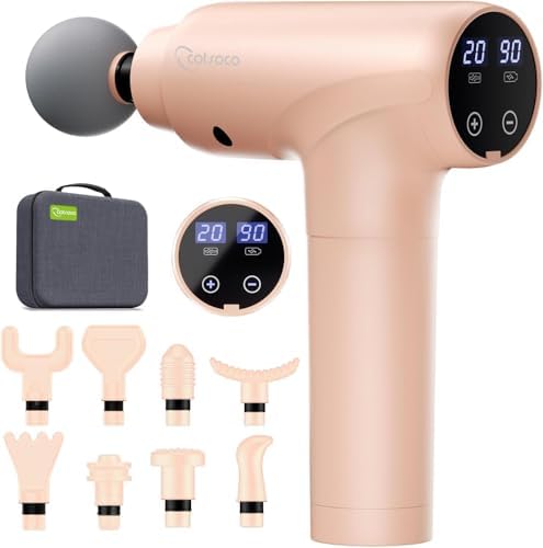 cotsoco Massage Gun Deep Tissue, Muscle Massage Gun with 9 Attachment Heads, 20 Speeds & Silent Brushless Motor for Pain Relief, Handheld Percussion Back Massager Gun (Pink) by cotsoco