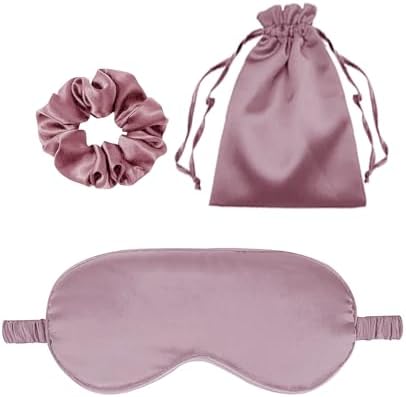 3Pcs Satin Eye Mask Silk Sleep Masks Set Silky Blindfold Eyeshade Blackout Eyes Cover Pouches Bag Scrunchy Wedding Gift by WJingYiJia