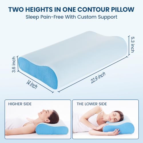 FP FLEXPEDIC Cervical Neck Pillow for Neck Pain Relief, Odorless Memory Foam Pillow with Adjustable 2 Heights,Cooling Bed Pillow Neck Support Pillow, for Side, Back & Stomach Sleepers, Standard(Blue) - Image 3
