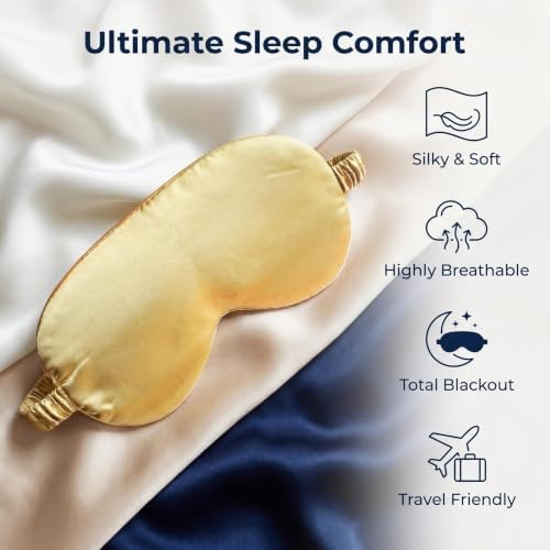 [3 Pack] QSYW Sleep Masks, Satin Eye Mask for Sleeping - Silky Eye Masks Bulk with Storage Bag & Elastic Strap, Golden - Image 5