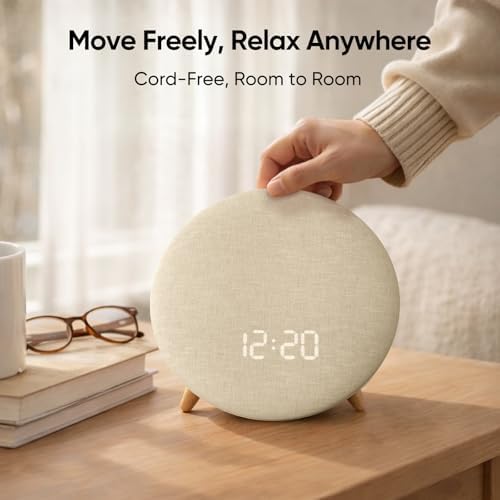 HOUSBAY Alarm Clock Sound Machine with Bluetooth Speaker - Room-Filling Sound, White Noise for Sleeping & Adult, Gentle Wake up Alarm, Cord-Free Use for Bedroom & Office, Oat Beige - Image 7