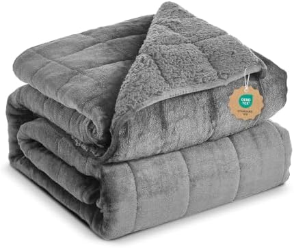 Sherpa Fleece Adult Weighted Blanket, 15 Pounds Dual Sided Soft Plush Blanket for Couch Bed Sofa, Heavy Thick Blankets with Glass Beads Great for Sleep, 48 x 72 inches, Dark Grey on Both Sides by greatdaxing