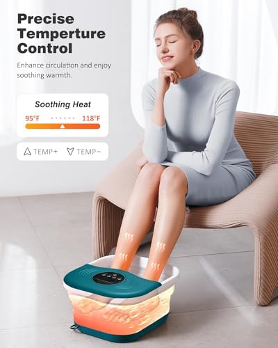 SPA4PIEDS Collapsible Heated Foot Spa Bath with Bubble, Foot Soaking Tub Featuring 8 Shiatsu Rollers Pumice Stone and Built-in Timer for Foot Relaxation, Self Care Gift for Mom,Dad,Parents(Green) - Image 2