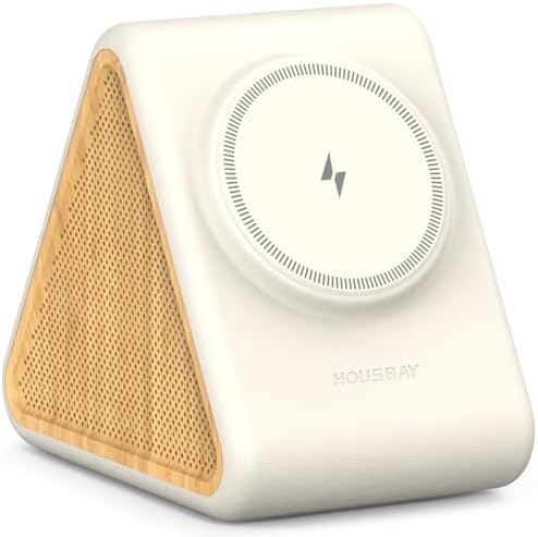 Housbay 2-in-1 White Noise Sound Machine & Magnetic Wireless Charger, Stereo Sleep Sounds, Clutter-Free Bedside Charging Station for iPhone - White Oak by HOUSBAY