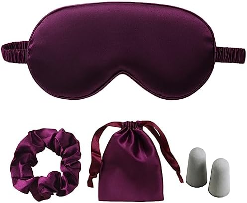 Purple Sleep Eye Mask, Blackout Silk Satin Travel Blindfold Set Women by LCBD
