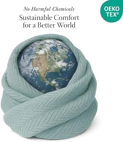 Threadmill Luxury 100% Cotton Queen Herringbone Blanket, Mist Blue - Image 6