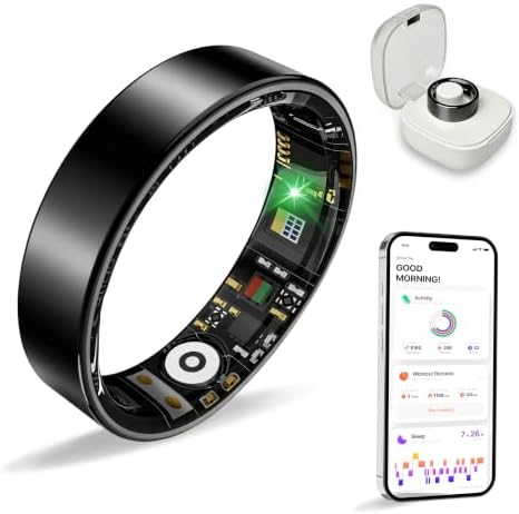 BIEMHA Smart Ring Health Tracker for Women Men, Sleep Exercise Health Monitoring Wearable Ring, Real‑Time Tracking, iOS/Android Compatible, IP68 Waterproof, No Subscription, 5‑Day Battery (Black, 10) by Unknown