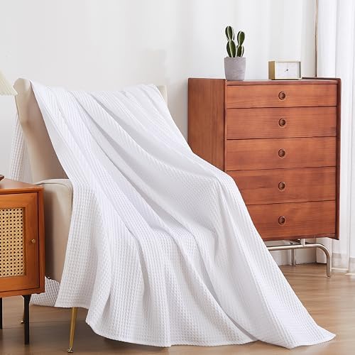 100% Egyptian Cotton Waffle Weave Throw Blanket for Bed Couch Sofa Home Decor, Soft Lightweight Bed & Couch Blanket for All Seasons (White - Full Size - 84 * 90") - Image 2