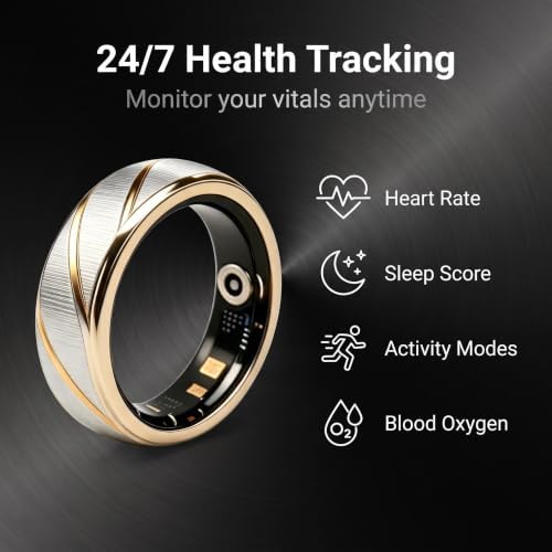 Smart Ring Fitness Tracker for Women Men, 24/7 Health Monitor(Heart Rate/Blood Oxygen/HRV/Stress/Women Cycle/Sleep) IPX8 Waterproof Stylish Look No APP Subscription Fee (Gold, 10#) - Image 3