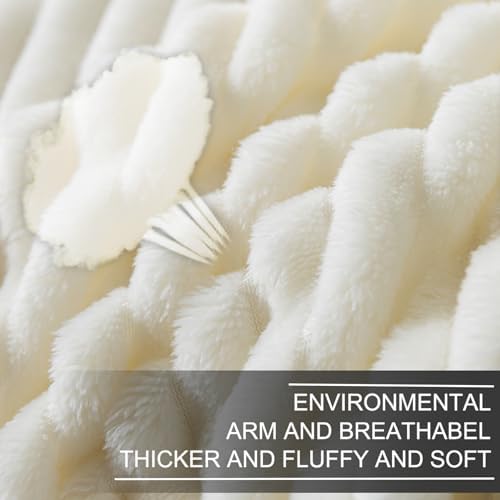 Richave Cuddly Blanket Twin Size,Premium Lightweight Anti-Static Fluffy Fleece Blanket with Striped Pattern for Twin/Twin XL Extra Long Bed, 66x90 Inches,Cream - Image 4