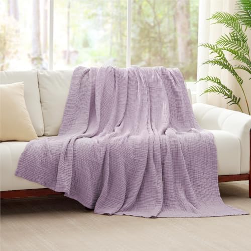 100% Cotton Muslin Blanket 40" x 40", Breathable and Lightweight Cotton Throw Blankets, Soft Cooling Summer Gauze Blanket for All Season, Lavender - Image 6
