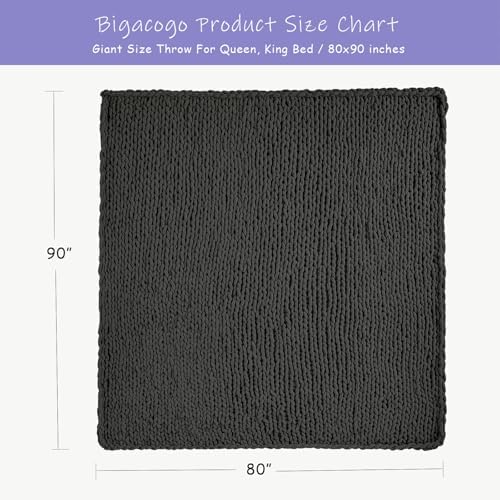 Bigacogo Chunky Knit Throw Blanket for Couch, 80x90 inches, Dark Grey - Image 2