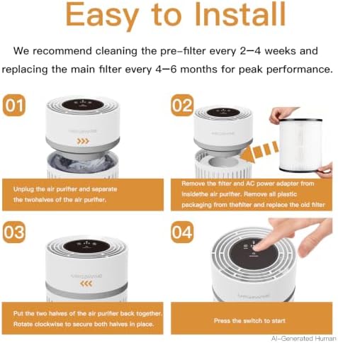 AZEUS Air Purifier for Bedroom & Home, True HEPA Filter, 430 Sq.Ft Coverage, Portable Desktop Air Cleaner —Ideal for Smoke, Pet Dander, Dust & Odors, White - Image 5
