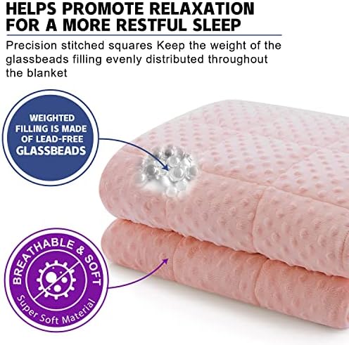 Huloo Sleep Weighted Blanket Queen 20lbs for Adult(60"×80",Pink) Breathable Soft Minky Weighted Throw Blanket for All Season,Heavy Blanket with Premium Glass Beads - Image 3